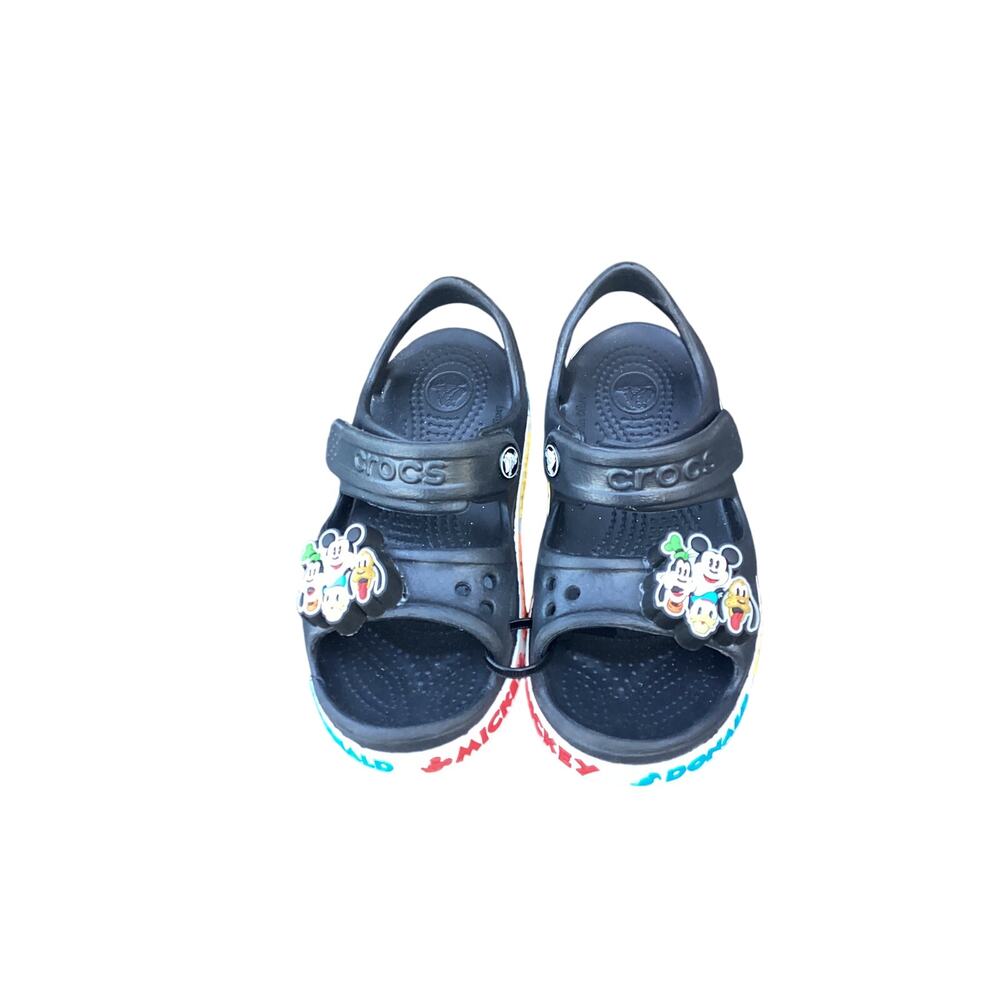 Disney Crocs Kids Black w/ With Rainbow Goofy Mickey Pluto Donald